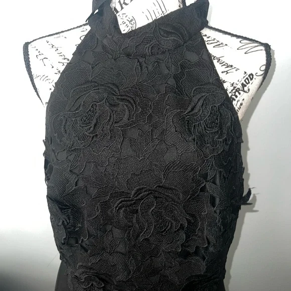 Nicole Miller Black Halter Floral Applique Prom Dress - Picture 4 of 4